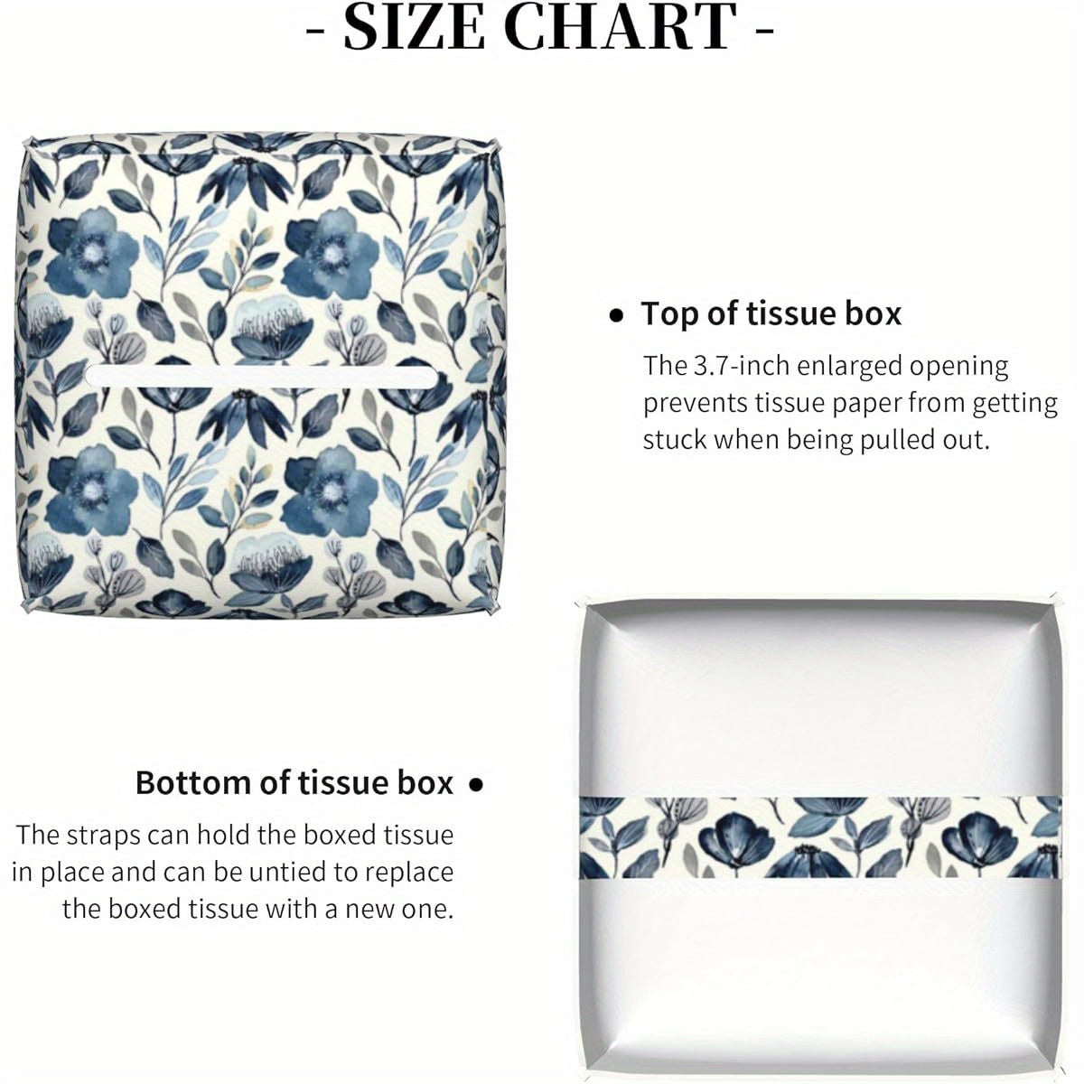Waterproof PVC Leather Tissue Box Cover with Blue Floral Pattern - Square Decorative Holder with Blue Flowers & Green Leaves, Fit for Bathroom, Home, Car, Office - Easy-Clean Tissue Organizer Dispenser (5.2x5.2x5.2in) - Ideal Gift for Housewarming &