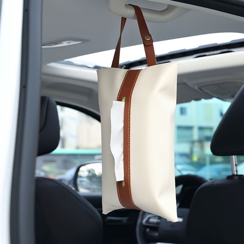 1pc Square Tissue Box Cover with Hanging Strap - Elegant Beige/White/ Brown/, Space-Saving Organizer for Bathroom, Kitchen, Office, Car - Compatible with Standard Tissues - Modern Home Decor Storage Solution, Bathroom Organizers And Storage, Kitchen