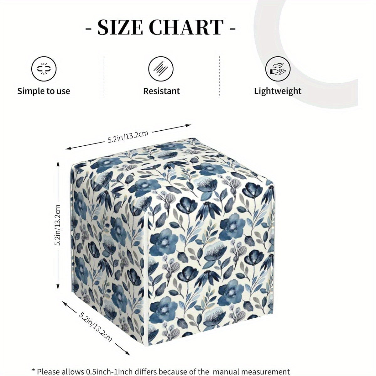Waterproof PVC Leather Tissue Box Cover with Blue Floral Pattern - Square Decorative Holder with Blue Flowers & Green Leaves, Fit for Bathroom, Home, Car, Office - Easy-Clean Tissue Organizer Dispenser (5.2x5.2x5.2in) - Ideal Gift for Housewarming &