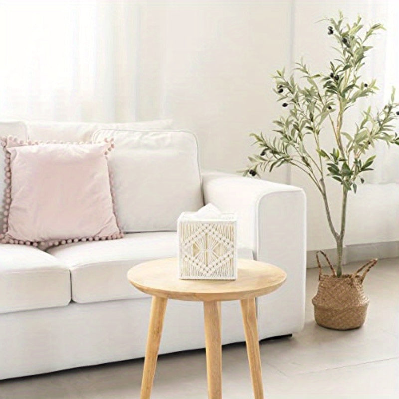 Boho Chic Macrame Magazine Rack and Tissue Box Set - Ivory, Round Shape, Perfect for Bathroom, Bedroom, Dresser, Living Room, Office, Dorm Decor, Bathroom Decor|Boho Chic Style|Woven Texture, Bathroom Decorations