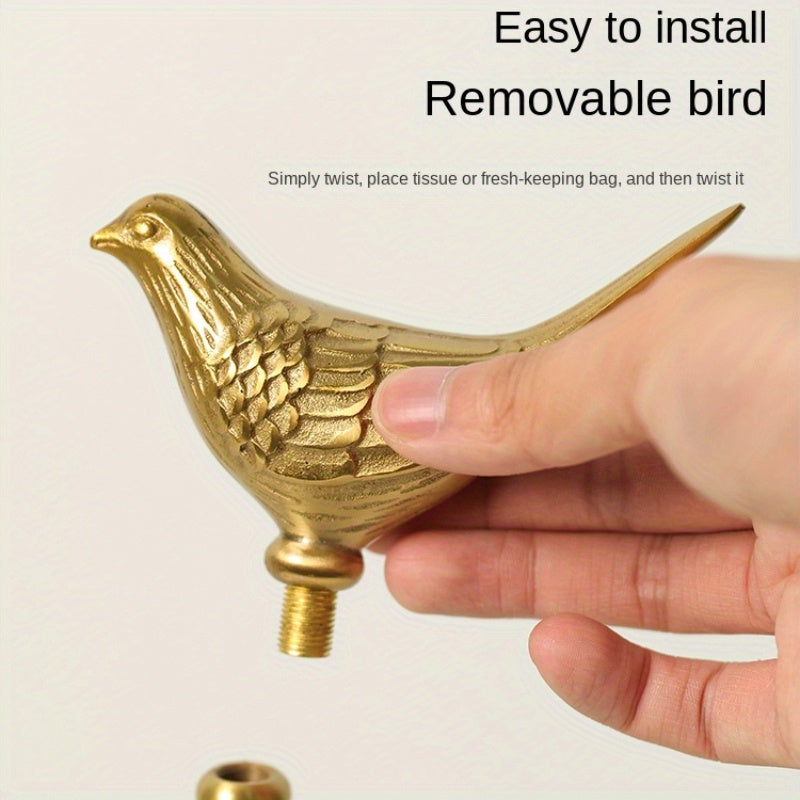 1pc Elegant Brass Bird-Shaped Paper Roll Holder - Durable Copper Material, Vertical Tissue Dispenser with Sturdy Base, Ideal for Kitchen & Bathroom Decor, Perfect Festival Gift, Bathroom Accessory | Elegant Home Decor | Durable Construction, Paper Towel