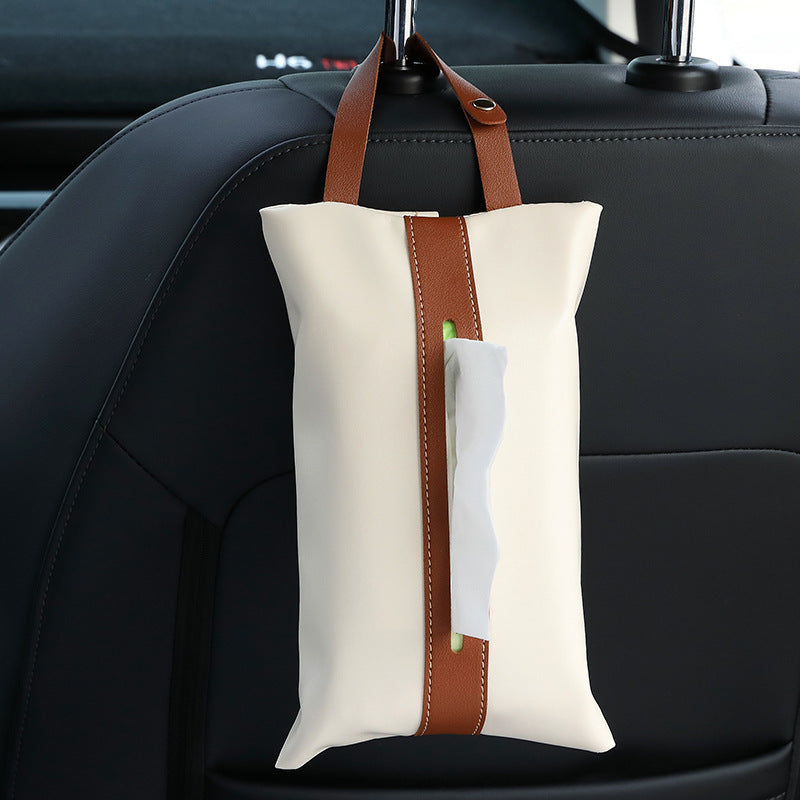 1pc Square Tissue Box Cover with Hanging Strap - Elegant Beige/White/ Brown/, Space-Saving Organizer for Bathroom, Kitchen, Office, Car - Compatible with Standard Tissues - Modern Home Decor Storage Solution, Bathroom Organizers And Storage, Kitchen