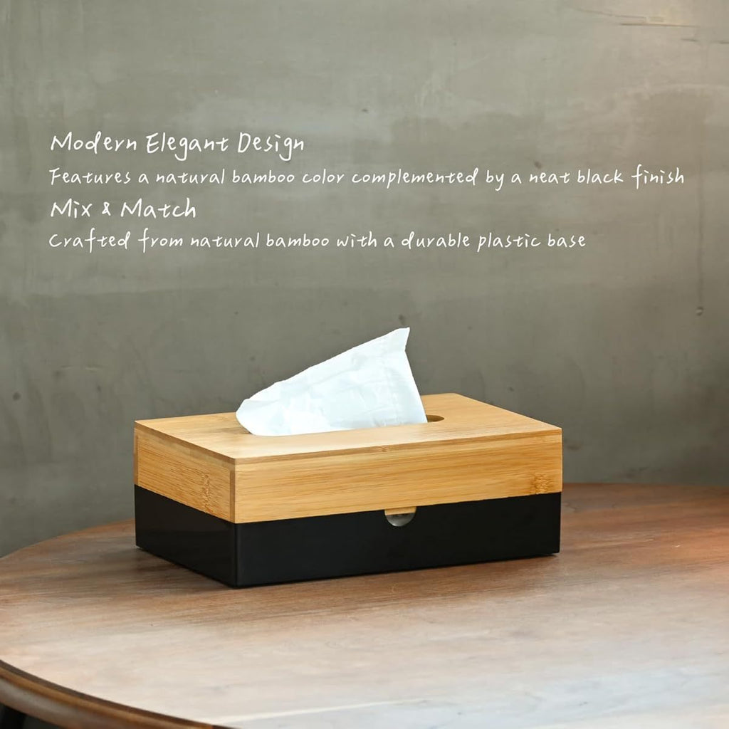 Bamboo Tissue Box Cover - Modern Minimalist Bathroom, Living Room, Office Decor - Space-Saving Rectangular Tissue Holder - Compatible with Standard Tissues - Elegant Home Decoration Organizer, Bathroom Decor And Accessories, Natural Texture Finish,