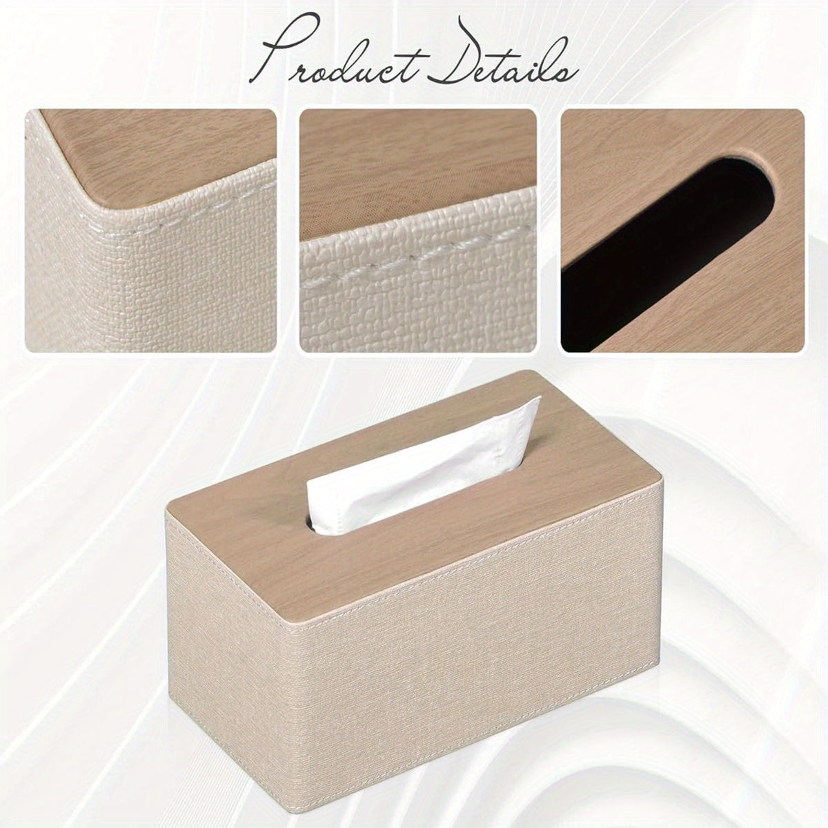 Modern Rectangular Tissue Box Cover with Magnetic Closure - Beige PU Leather Bathroom Organizer, High Quality Dustproof Storage Cabinet Holder for Dresser, Fits 9.8”L x 5.3”W x 4.3”H Tissues - Compatible with Costco//Napkins - Easy-Clean Surface &