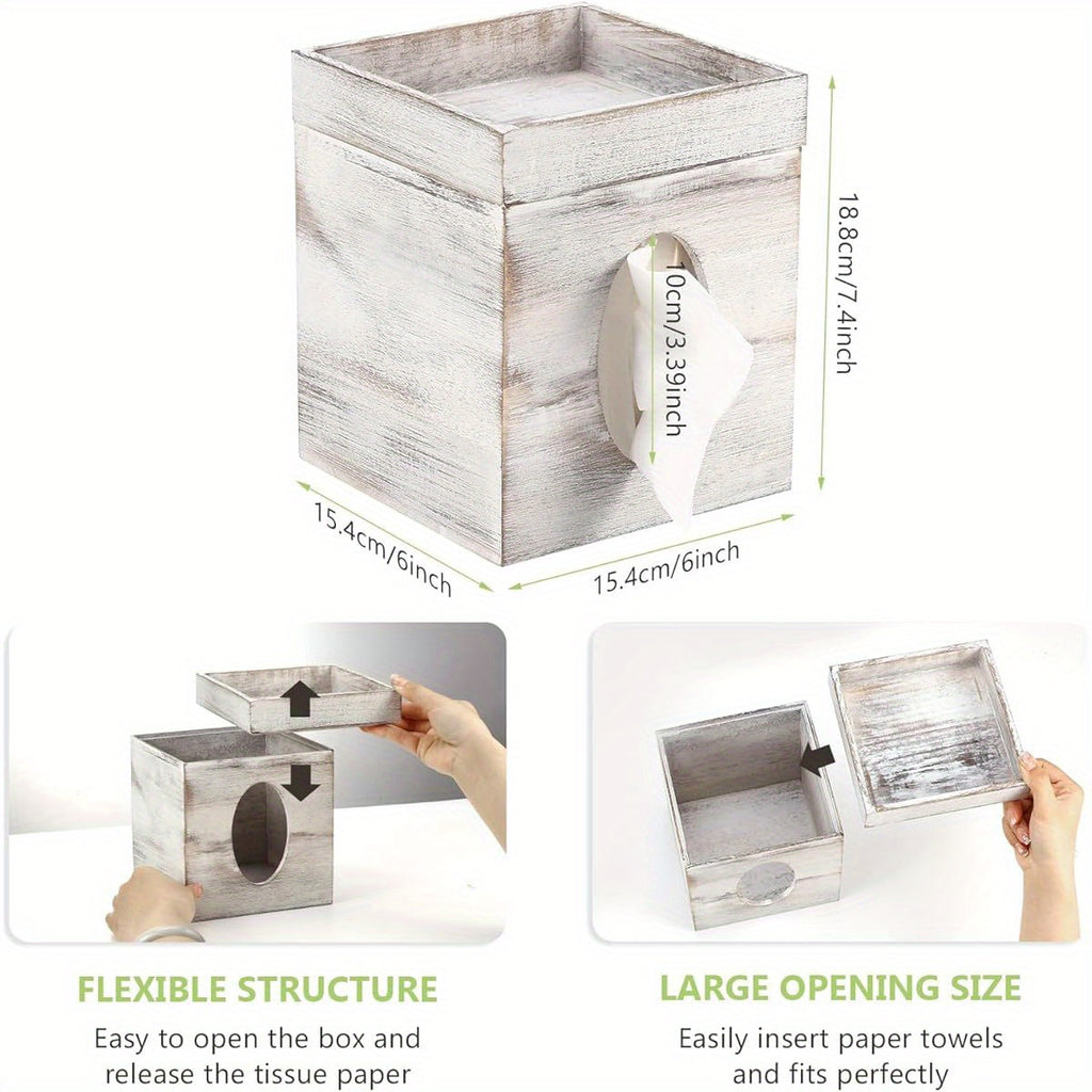 Tissue Box Cover with Storage Tray - Decorative Bathroom, Living Room, Office Organizer - Durable Plastic Construction - Fits Standard Tissues - Modern Farmhouse Decor - Easy-Clean Surface - Fits Spaces - Ideal Housewarming Gift, Bedroom Accessory,
