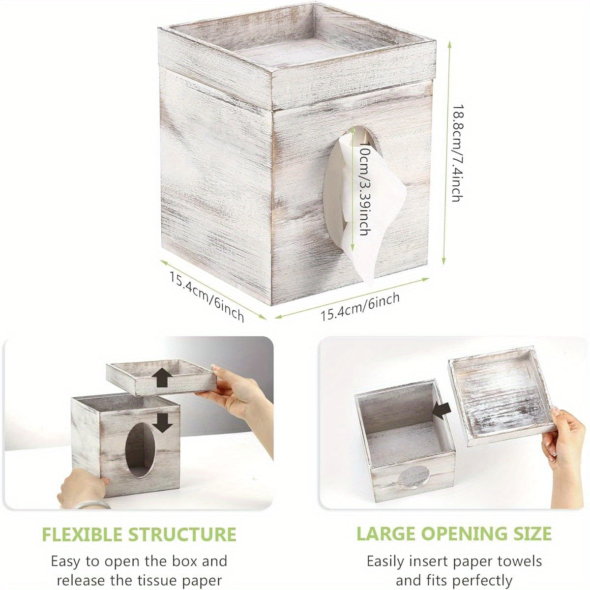 Tissue Box Cover with Storage Tray - Decorative Bathroom, Living Room, Office Organizer - Durable Plastic Construction - Fits Standard Tissues - Modern Farmhouse Decor - Easy-Clean Surface - Fits Spaces - Ideal Housewarming Gift, Bedroom Accessory,