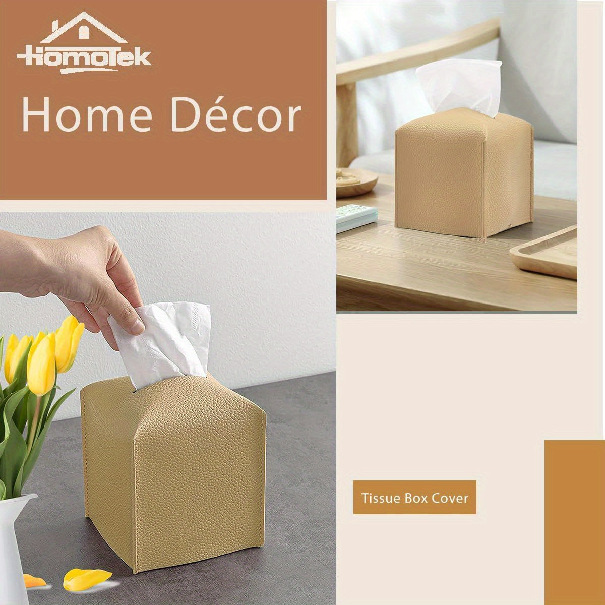 2-Pack Tissue Box Cover with Dispenser - Beige Pebble Grain, Elegant Bathroom, Living Room, Office, Car Organizer - Compatible with Standard Tissues, Space-Saving Cube Design, Home Decor Accessory, Modern Home Decor, Highquality Finish, Decorative Holder,