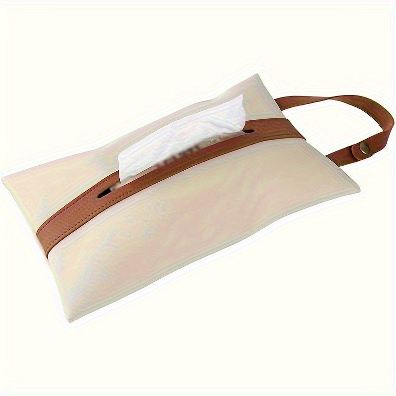 1pc Square Tissue Box Cover with Hanging Strap - Elegant Beige/White/ Brown/, Space-Saving Organizer for Bathroom, Kitchen, Office, Car - Compatible with Standard Tissues - Modern Home Decor Storage Solution, Bathroom Organizers And Storage, Kitchen