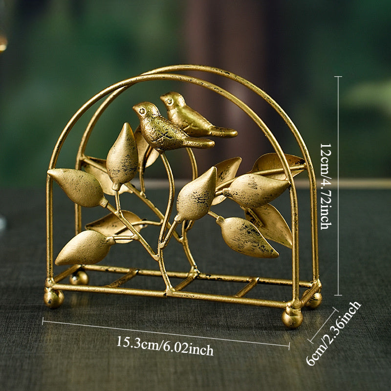 Golden Elegant Leaf-Shaped Tissue Holder - Tabletop or Bathroom Decor, No Tools Needed Installation, for Home, Hotel, Restaurant, Dining Table, or Vanity - Luxury Napkin Dispenser, Restaurant Supplies, Decorative Accents, Durable Construction, Decorative