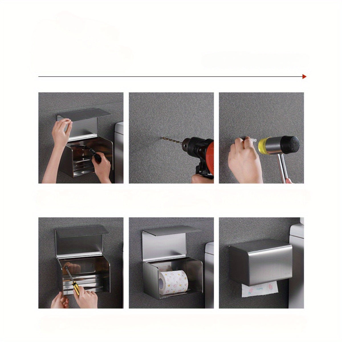 Stainless Steel Tissue Box Holder, Square No-Punching Bathroom Tissue Holder, 304 Stainless Steel Creative Toilet Paper Box, Wall-Mounted Organizer
