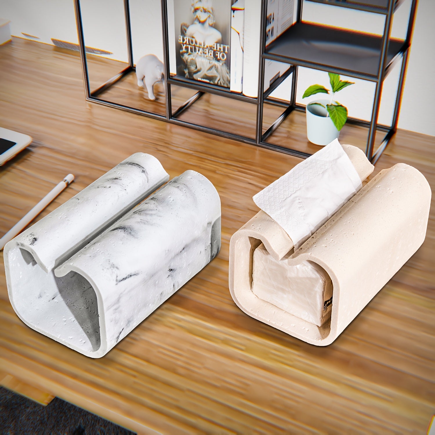 Modern Rectangular Tissue Box Cover - High-Quality Resin with Natural Unfinished Texture, Marble-Look Tissue Holder for Bathroom Vanity, Bedroom Dresser, Home & Office Decor, Countertop Organizer, Contemporary Design, Premium Finish, Decorative Organizer,