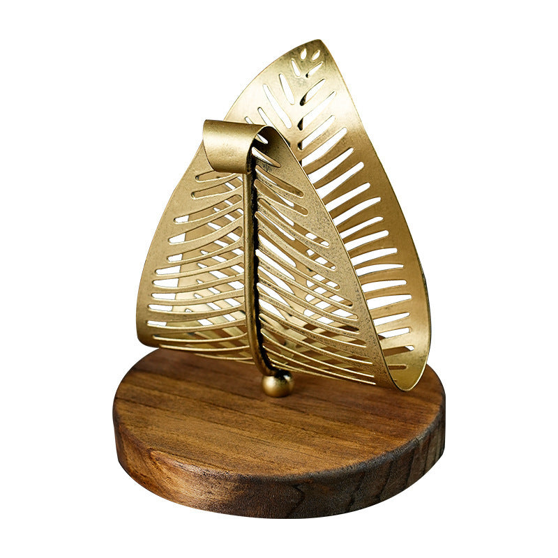 Golden Elegant Leaf-Shaped Tissue Holder - Tabletop or Bathroom Decor, No Tools Needed Installation, for Home, Hotel, Restaurant, Dining Table, or Vanity - Luxury Napkin Dispenser, Restaurant Supplies, Decorative Accents, Durable Construction, Decorative