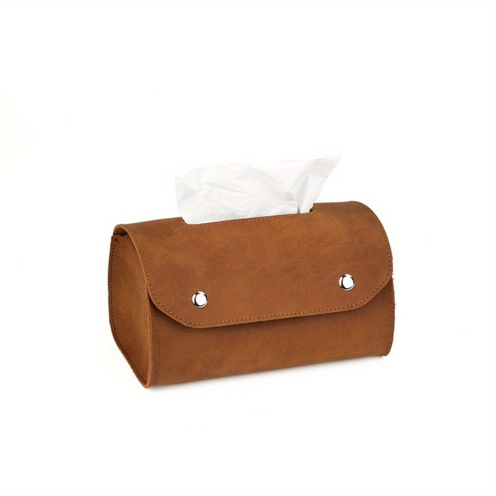 1pc Retro Leather Tissue Box Holder - Rectangular Tabletop Storage Organizer with Decorative Lid, Solid Color Minimalist Design for Living Room, Bedroom, Bathroom - Durable & Stylish Napkin Dispenser (Compatible with Standard Tissues)