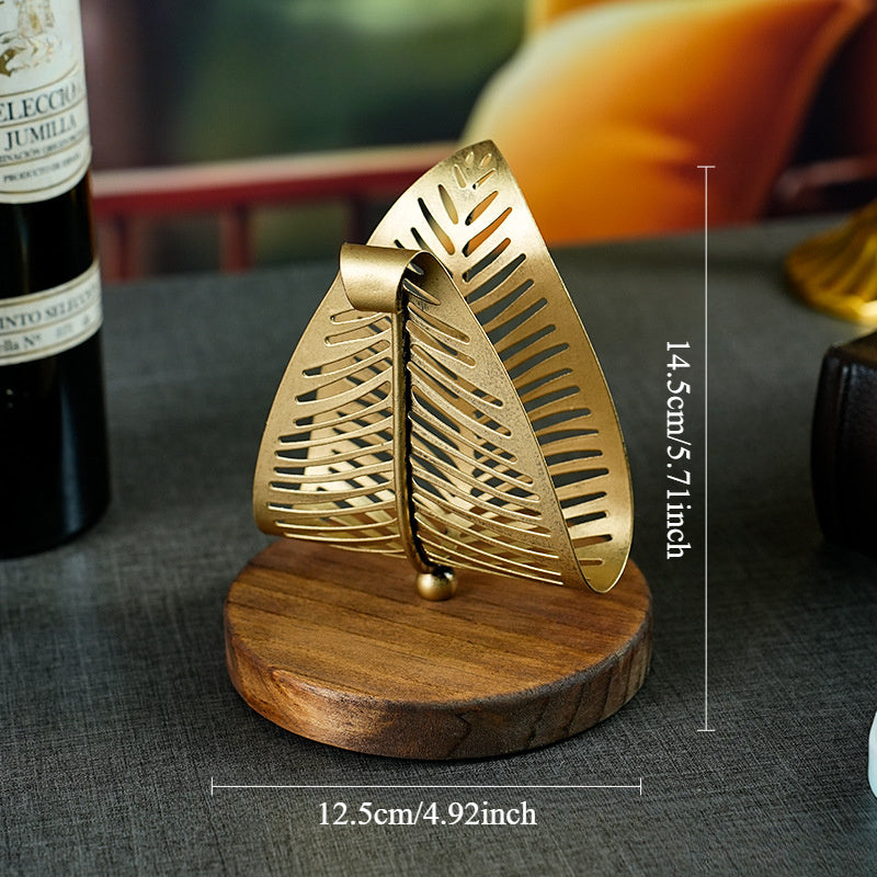 Golden Elegant Leaf-Shaped Tissue Holder - Tabletop or Bathroom Decor, No Tools Needed Installation, for Home, Hotel, Restaurant, Dining Table, or Vanity - Luxury Napkin Dispenser, Restaurant Supplies, Decorative Accents, Durable Construction, Decorative