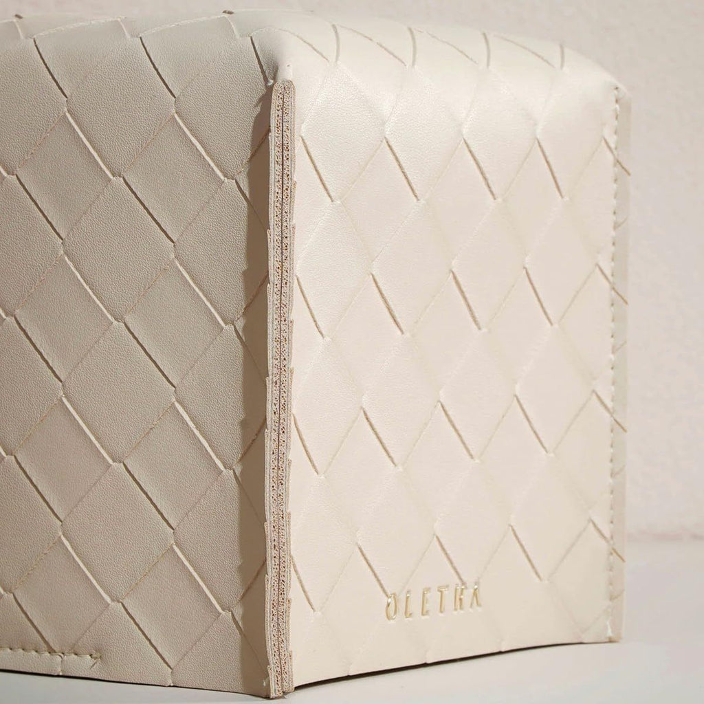 Square Tissue Box Cover, Set of 2 - Aesthetic Tissues Cube Boxes Holder - Desk Decor for Room, Home & Office - Woven Textured, Light Taupe