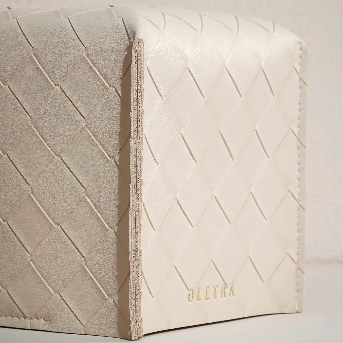 Square Tissue Box Cover, Set of 2 - Aesthetic Tissues Cube Boxes Holder - Desk Decor for Room, Home & Office - Woven Textured, Light Taupe