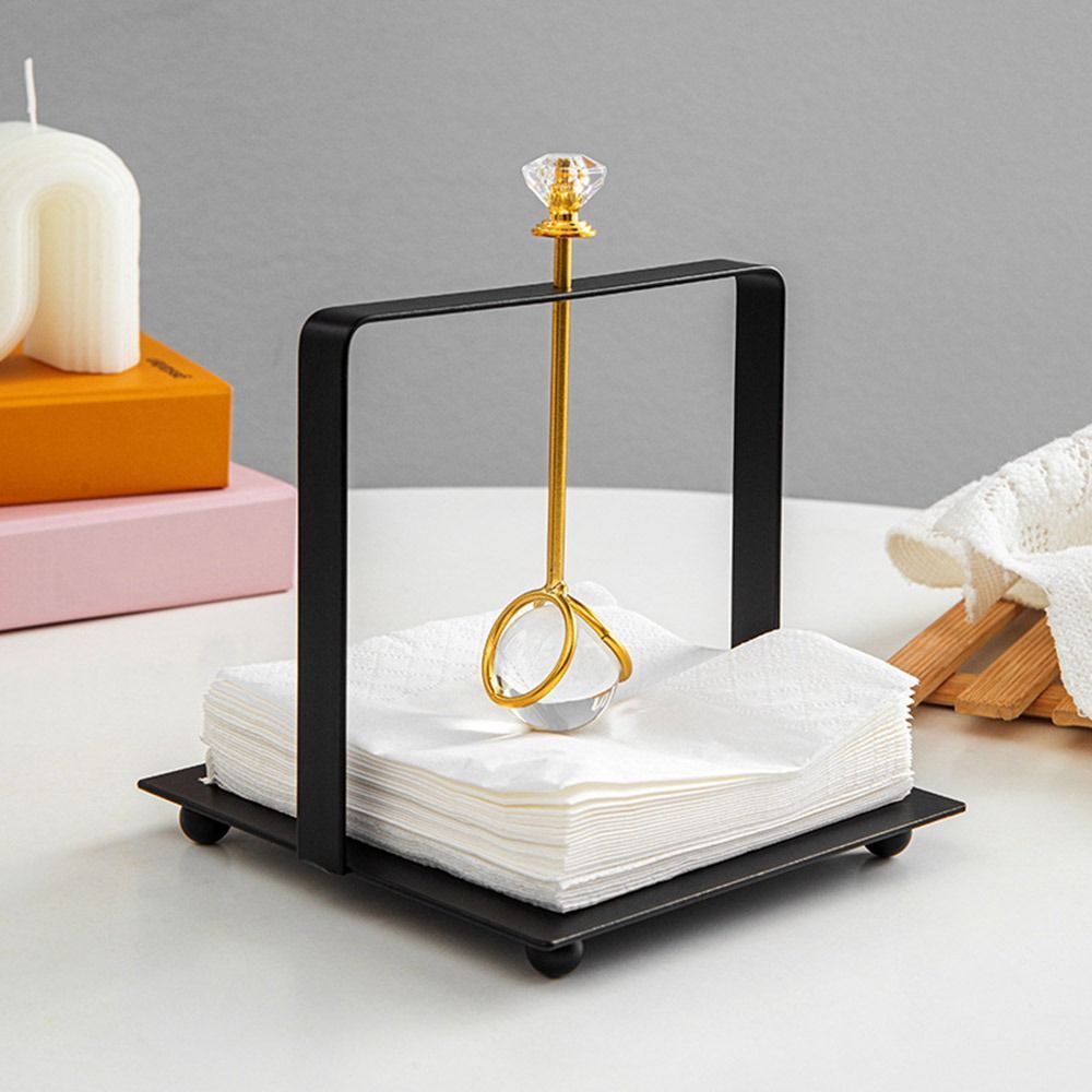 Black Crystal Ball Tissue Holder Creative Square Base Wrought Iron Napkin Holders Rack Decorative Napkin Dispenser Tabletop, Napkin Box Holder, Kitchen Counter Decor, Dining Table Decor, Decorative Holder, Elegant Design, Durable Construction, Handcrafted