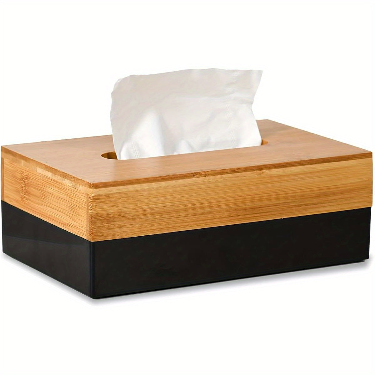 Bamboo Tissue Box Cover - Modern Minimalist Bathroom, Living Room, Office Decor - Space-Saving Rectangular Tissue Holder - Compatible with Standard Tissues - Elegant Home Decoration Organizer, Bathroom Decor And Accessories, Natural Texture Finish,