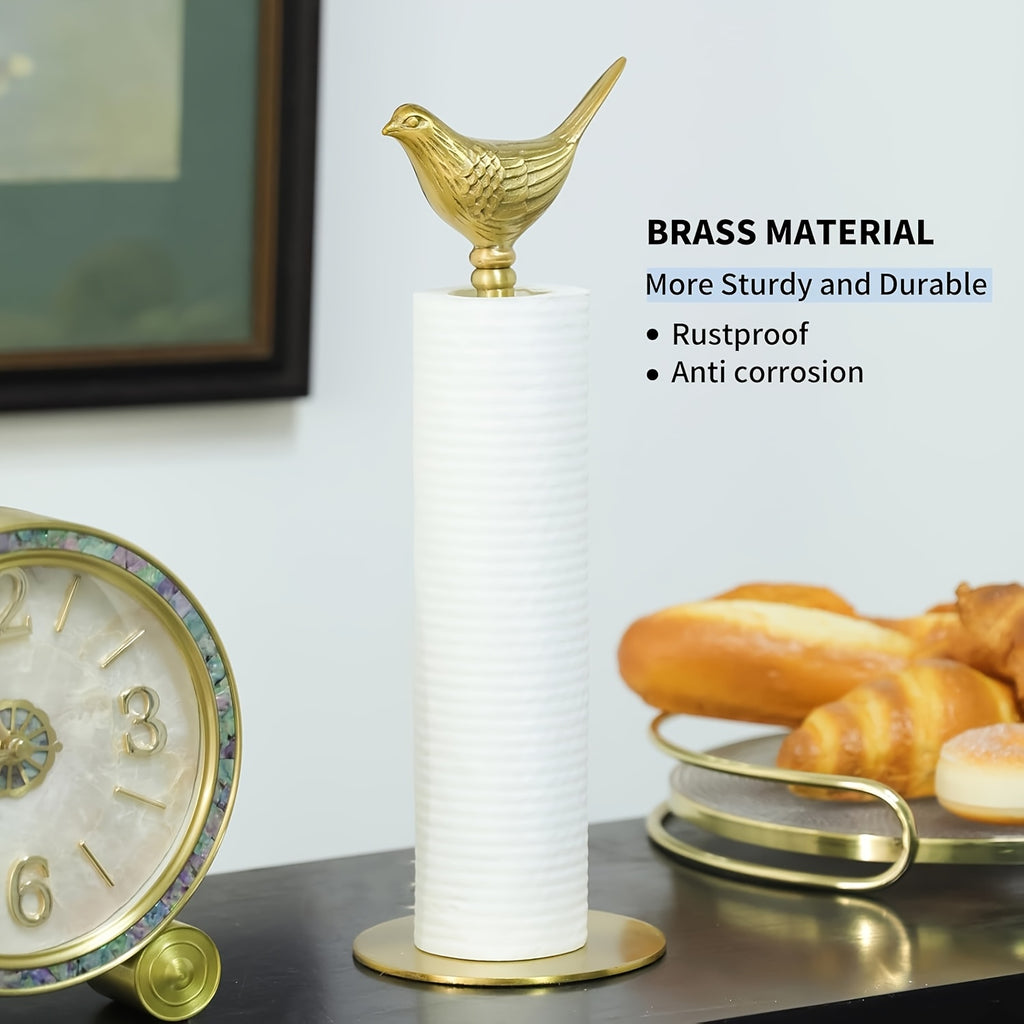 1pc Elegant Brass Bird-Shaped Paper Roll Holder - Durable Copper Material, Vertical Tissue Dispenser with Sturdy Base, Ideal for Kitchen & Bathroom Decor, Perfect Festival Gift, Bathroom Accessory | Elegant Home Decor | Durable Construction, Paper Towel