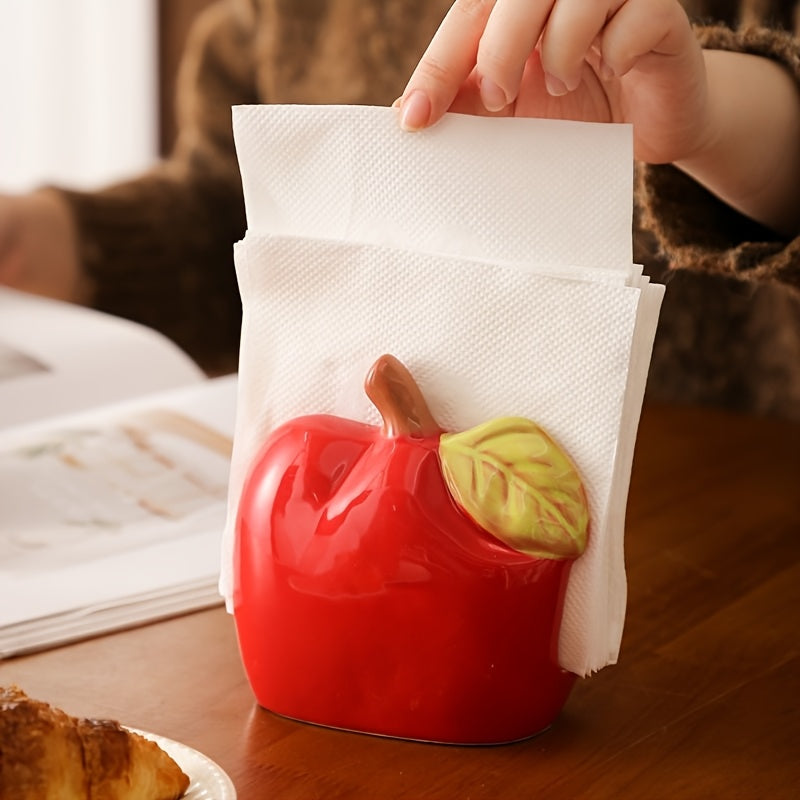 1pc Ceramic Apple-Shaped Tissue Box Holder - Cute Quirky Red or Green Apple Design with Leaf Accents, Oil-Rubbed Finish, Durable Rectangular Home Decor for Living Room, Kitchen, Office, Bathroom, Apple Decor, Kitchen Accessory, Playful Design, Decorative