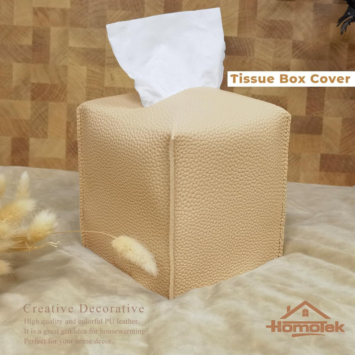 2-Pack Tissue Box Cover with Dispenser - Beige Pebble Grain, Elegant Bathroom, Living Room, Office, Car Organizer - Compatible with Standard Tissues, Space-Saving Cube Design, Home Decor Accessory, Modern Home Decor, Highquality Finish, Decorative Holder,