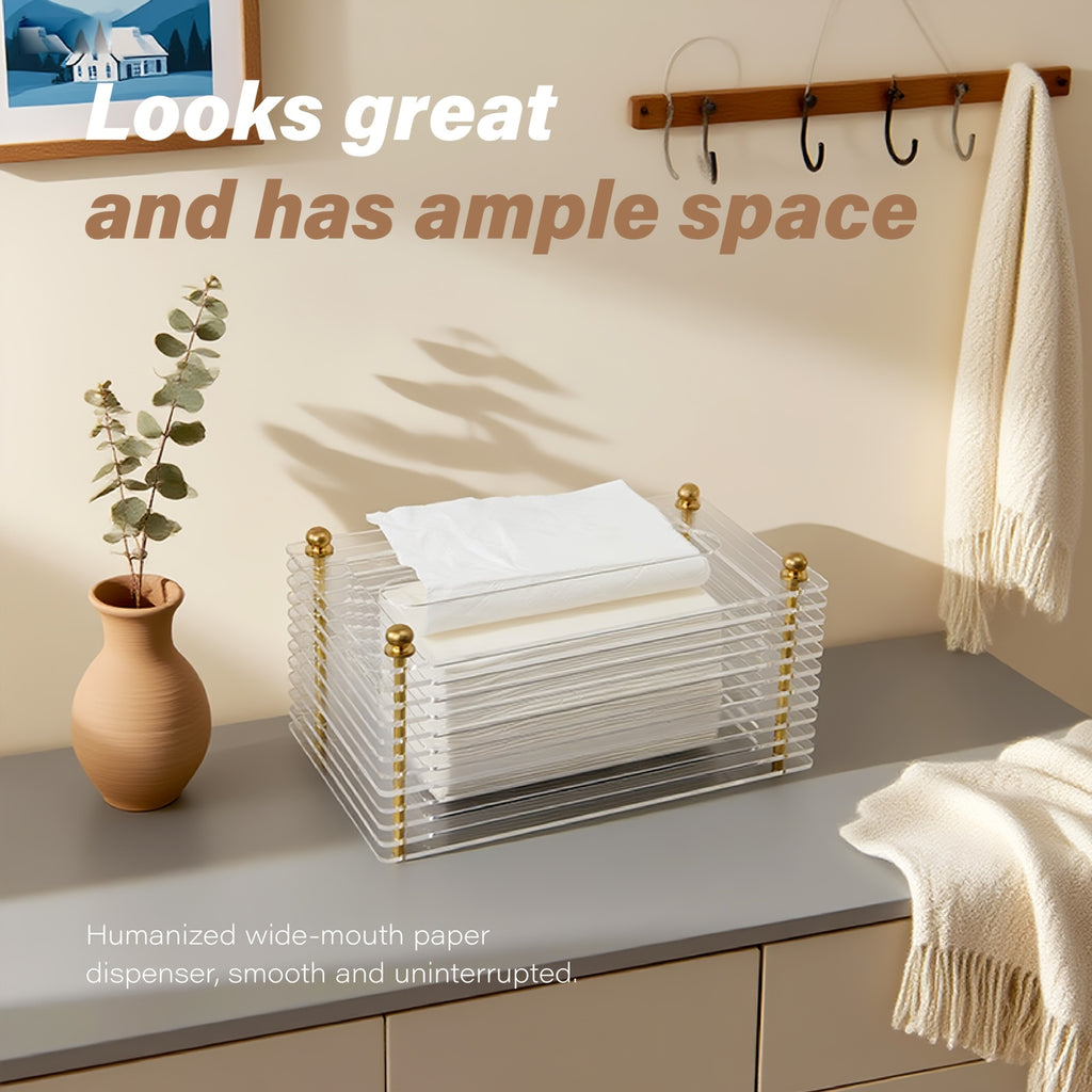 Clear Acrylic Tissue Box Dispenser - Square Rectangular Design with Polished Finish, Durable Plastic Napkin Holder for Bathroom, Kitchen & Car - Holds Multiple Tissues, Space-Saving Countertop Organizer for Dryer Sheets & Facial Tissues, Bathroom