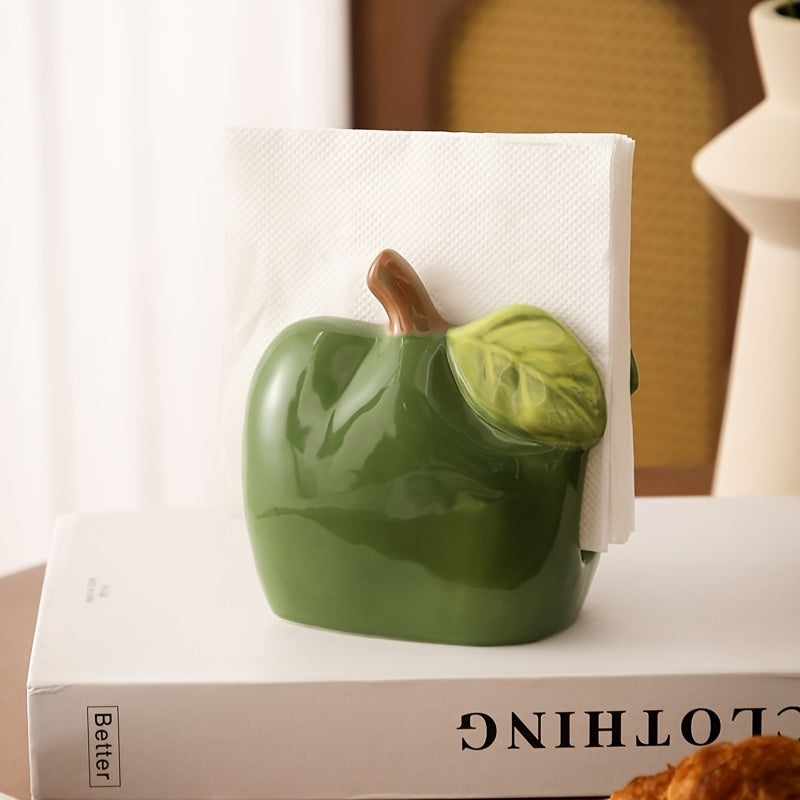 1pc Ceramic Apple-Shaped Tissue Box Holder - Cute Quirky Red or Green Apple Design with Leaf Accents, Oil-Rubbed Finish, Durable Rectangular Home Decor for Living Room, Kitchen, Office, Bathroom, Apple Decor, Kitchen Accessory, Playful Design, Decorative