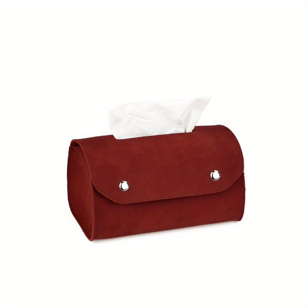 1pc Retro Leather Tissue Box Holder - Rectangular Tabletop Storage Organizer with Decorative Lid, Solid Color Minimalist Design for Living Room, Bedroom, Bathroom - Durable & Stylish Napkin Dispenser (Compatible with Standard Tissues)