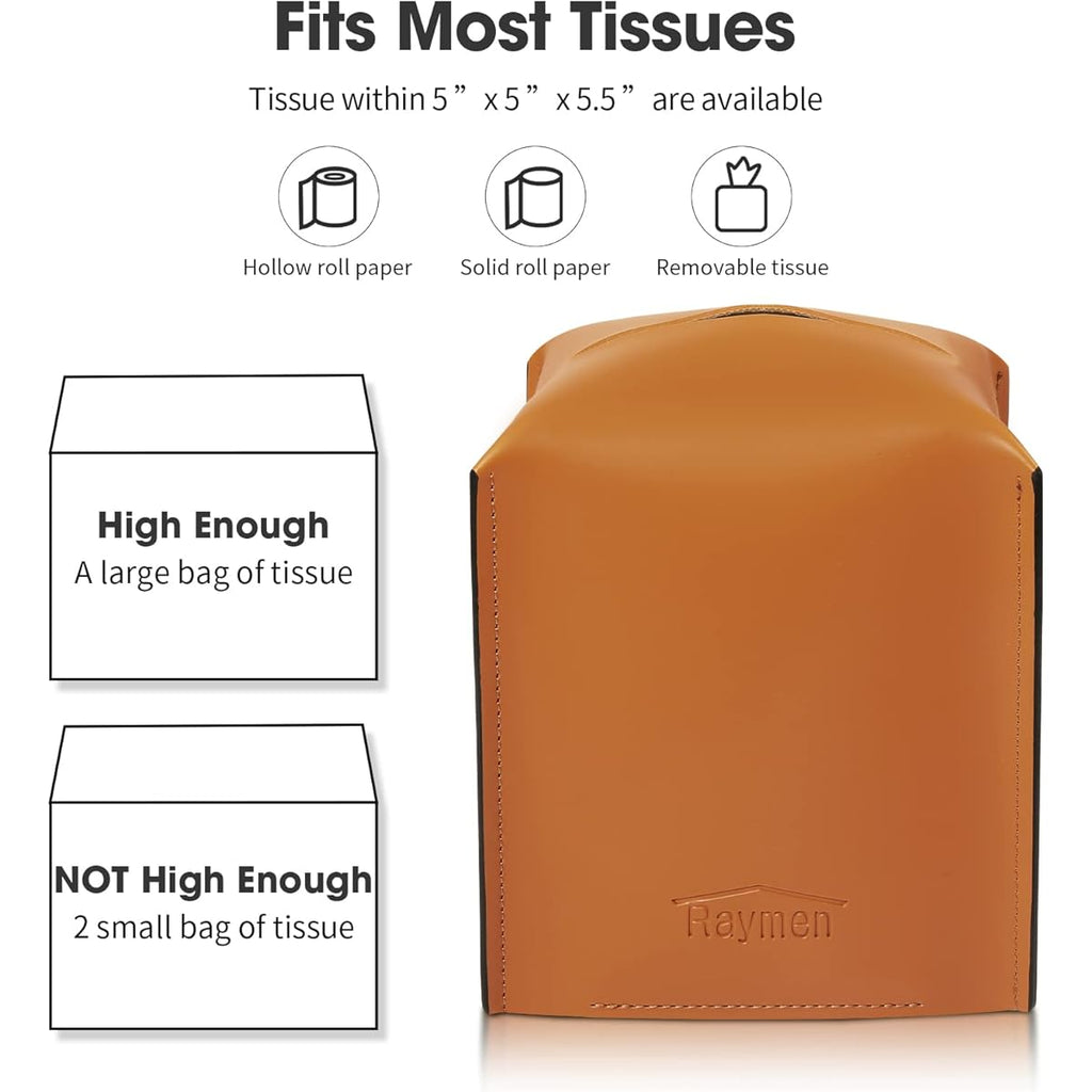 Modern Saddle Square Tissue Box Cover - Decorative Plastic Organizer for Bathroom Vanity, Countertop, Nightstands, Office Desk & Car - 5" x 5" x 3" (Tan), Bathroom Organizers And Storage, Countertop Accessory, Minimalist Design, Durable Material, Home