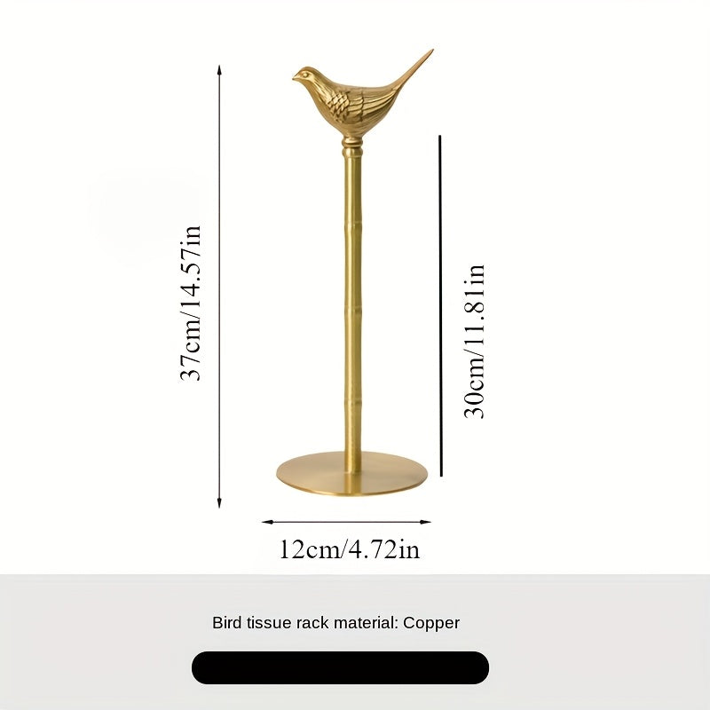 1pc Elegant Brass Bird-Shaped Paper Roll Holder - Durable Copper Material, Vertical Tissue Dispenser with Sturdy Base, Ideal for Kitchen & Bathroom Decor, Perfect Festival Gift, Bathroom Accessory | Elegant Home Decor | Durable Construction, Paper Towel