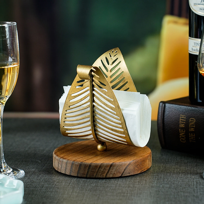 Golden Elegant Leaf-Shaped Tissue Holder - Tabletop or Bathroom Decor, No Tools Needed Installation, for Home, Hotel, Restaurant, Dining Table, or Vanity - Luxury Napkin Dispenser, Restaurant Supplies, Decorative Accents, Durable Construction, Decorative