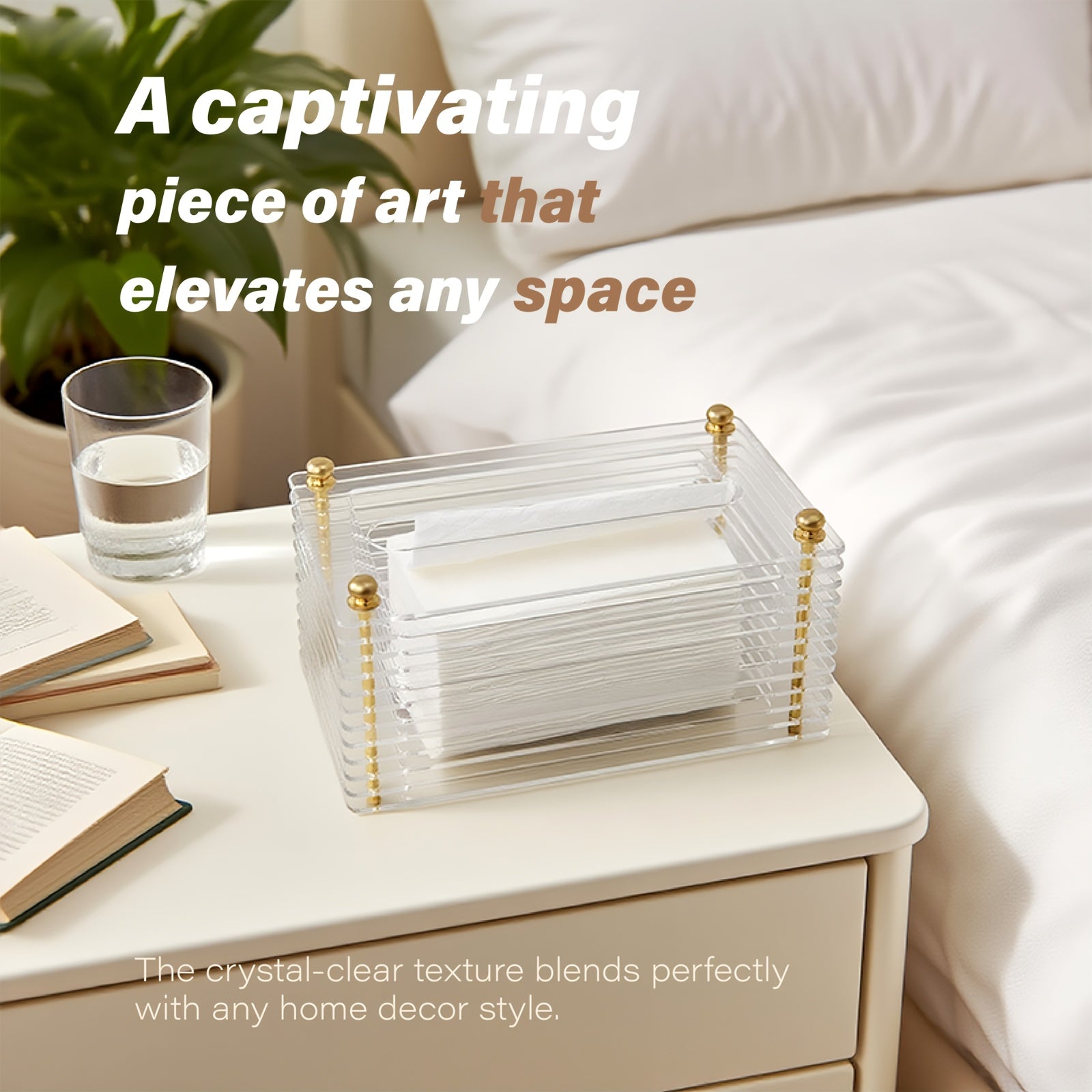 Clear Acrylic Tissue Box Dispenser - Square Rectangular Design with Polished Finish, Durable Plastic Napkin Holder for Bathroom, Kitchen & Car - Holds Multiple Tissues, Space-Saving Countertop Organizer for Dryer Sheets & Facial Tissues, Bathroom