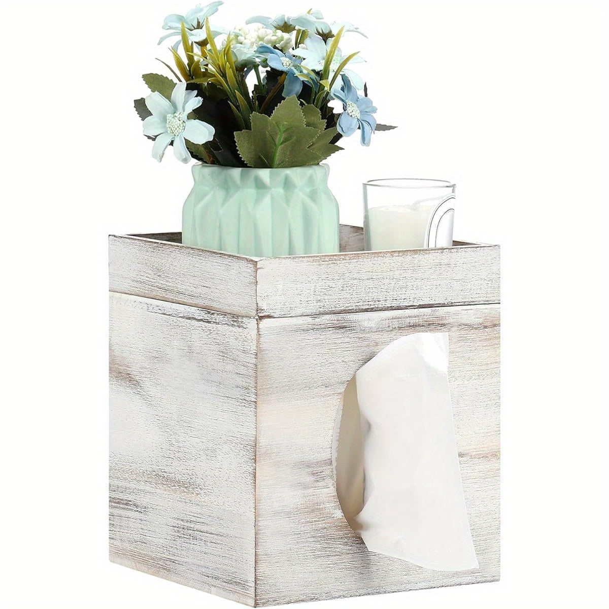 Tissue Box Cover with Storage Tray - Decorative Bathroom, Living Room, Office Organizer - Durable Plastic Construction - Fits Standard Tissues - Modern Farmhouse Decor - Easy-Clean Surface - Fits Spaces - Ideal Housewarming Gift, Bedroom Accessory,