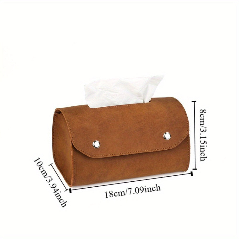 1pc Retro Leather Tissue Box Holder - Rectangular Tabletop Storage Organizer with Decorative Lid, Solid Color Minimalist Design for Living Room, Bedroom, Bathroom - Durable & Stylish Napkin Dispenser (Compatible with Standard Tissues)