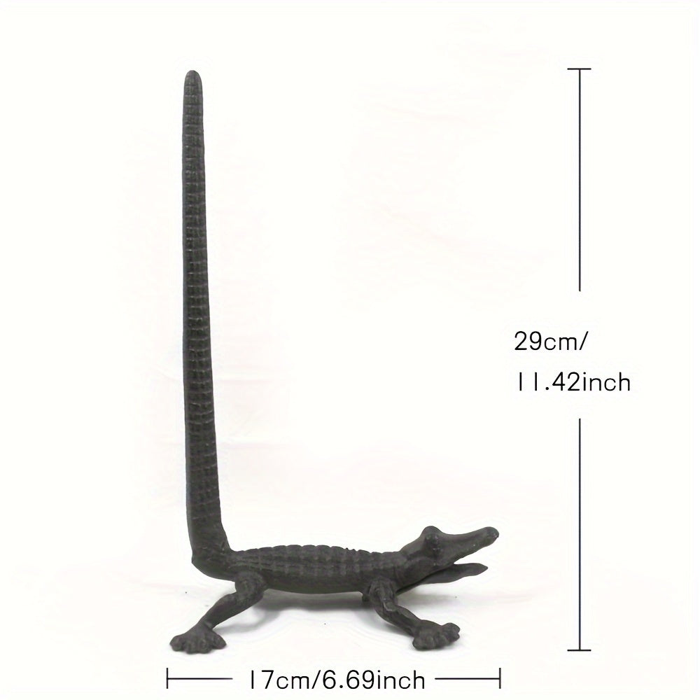 [Crocodile Tissue Holder] 1pc Cast Iron Crocodile Ornament - Tissue Holder, Hemp Rope Rack