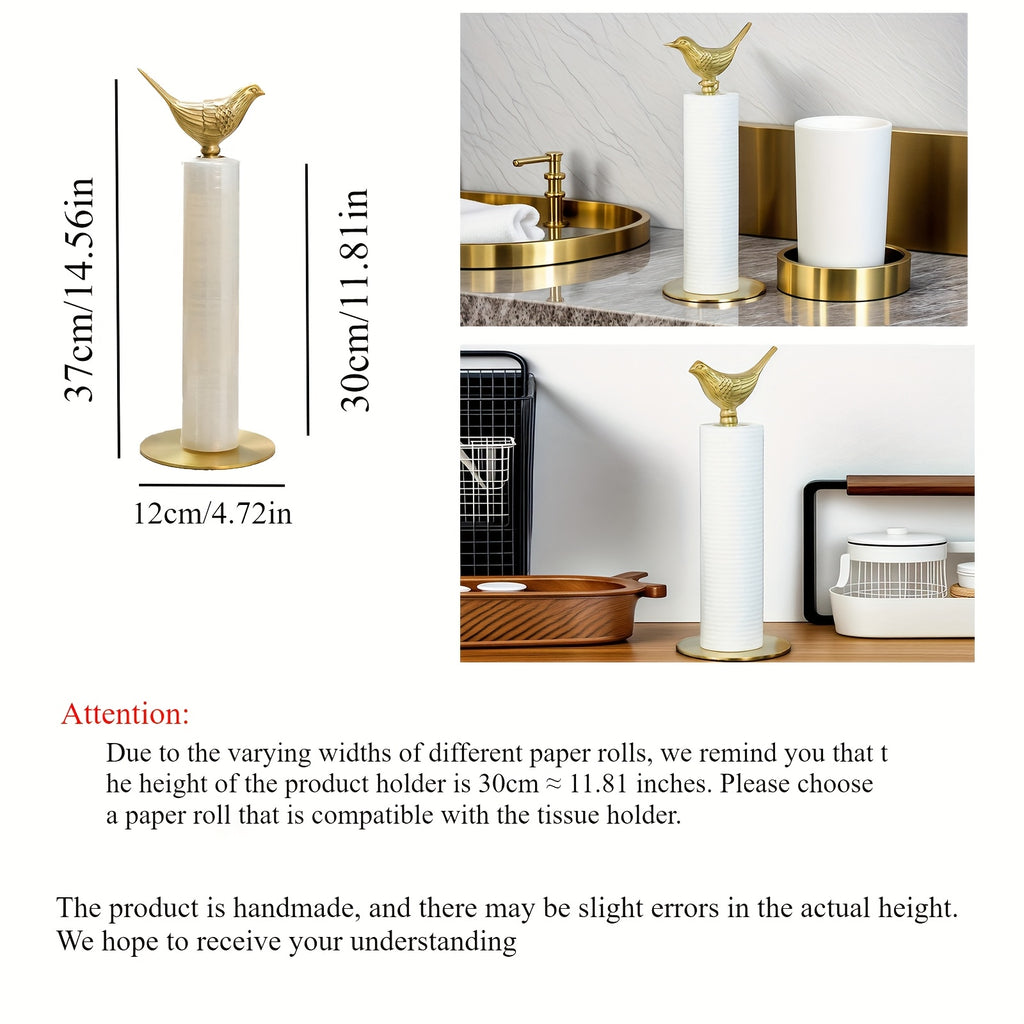 1pc Elegant Brass Bird-Shaped Paper Roll Holder - Durable Copper Material, Vertical Tissue Dispenser with Sturdy Base, Ideal for Kitchen & Bathroom Decor, Perfect Festival Gift, Bathroom Accessory | Elegant Home Decor | Durable Construction, Paper Towel