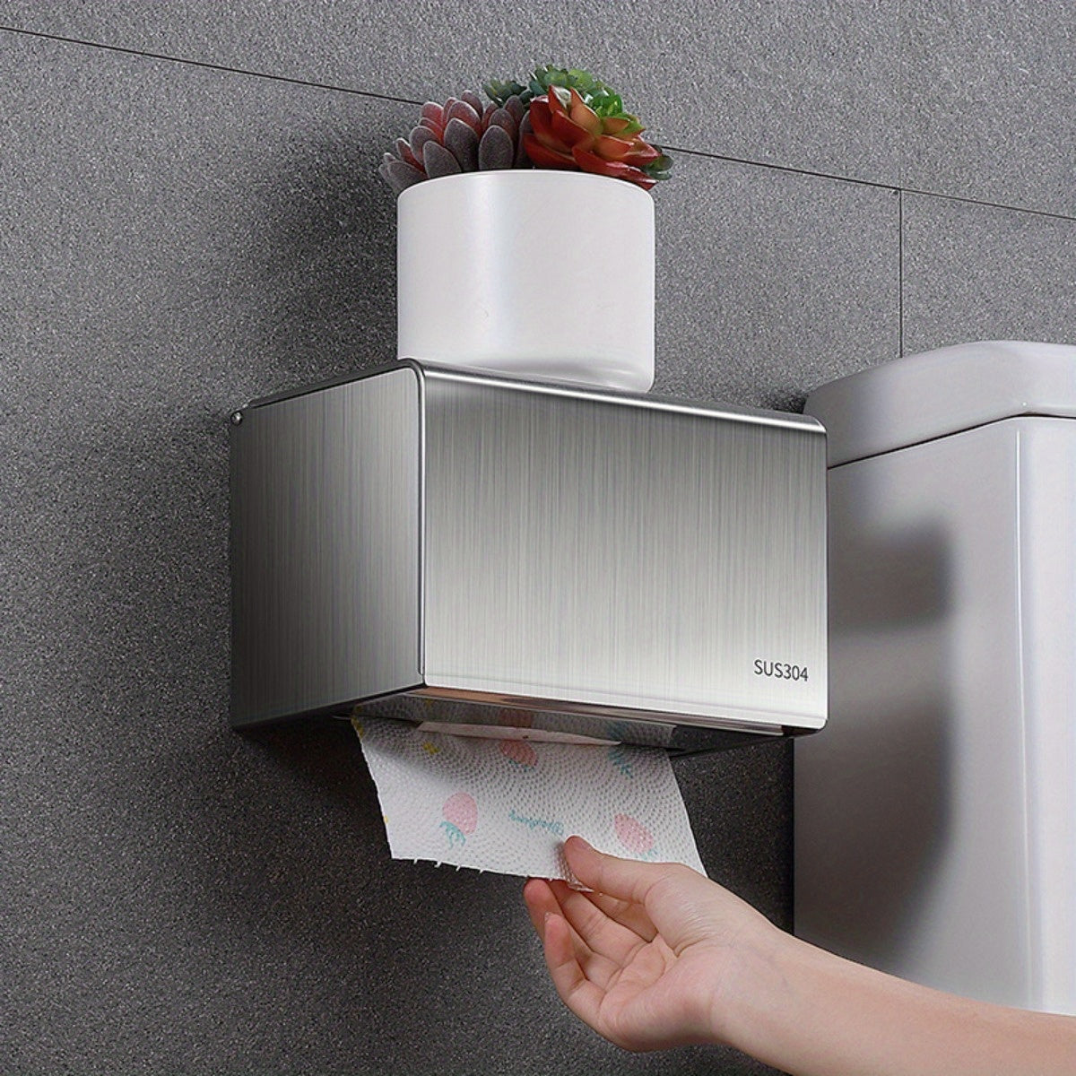 Stainless Steel Tissue Box Holder, Square No-Punching Bathroom Tissue Holder, 304 Stainless Steel Creative Toilet Paper Box, Wall-Mounted Organizer