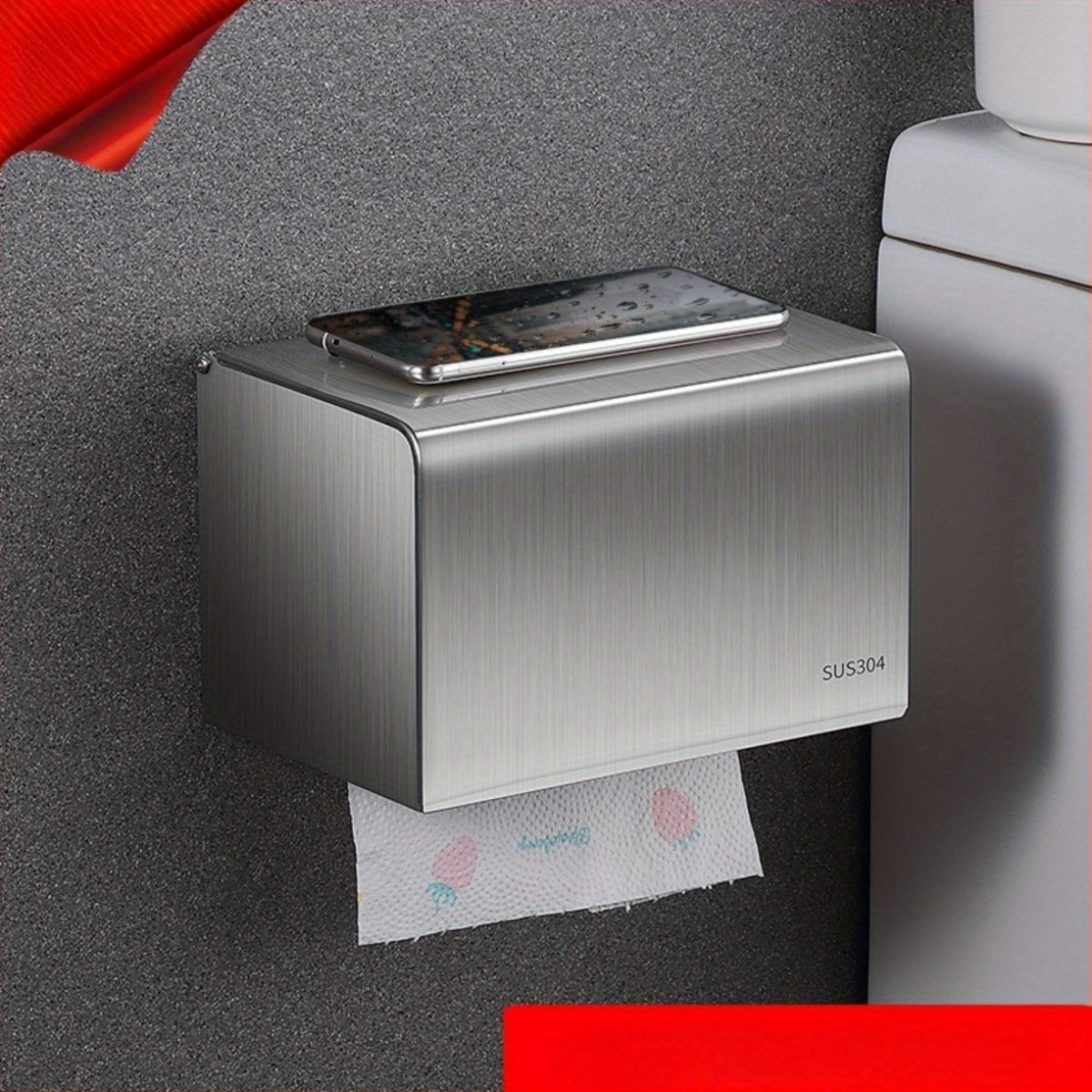 Stainless Steel Tissue Box Holder, Square No-Punching Bathroom Tissue Holder, 304 Stainless Steel Creative Toilet Paper Box, Wall-Mounted Organizer