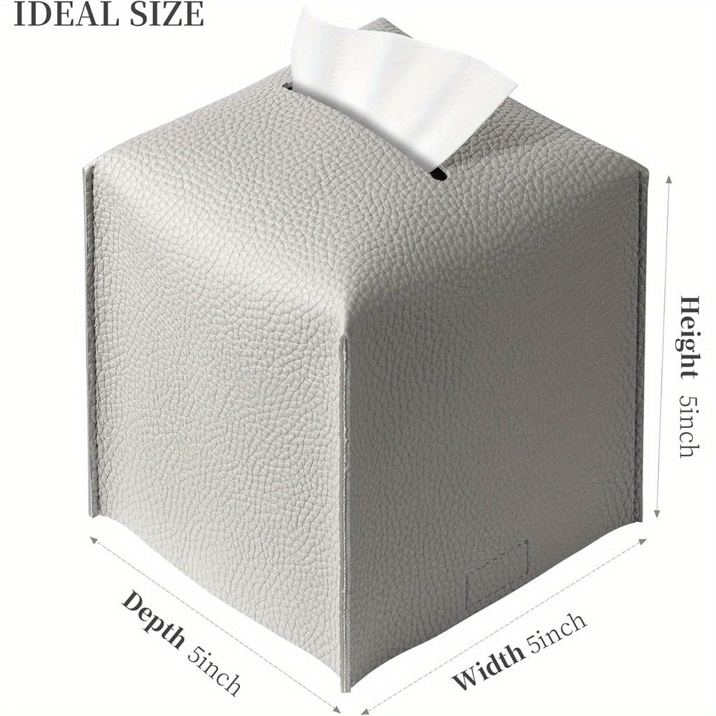 Modern Square Tissue Box Cover - Durable Plastic Holder with Bottom Belt, 5"x5"x5" Grey Organizer for Bathroom, Bedroom, Hotel & Office Desk - Sleek Minimalist Design, Space-Saving Storage Solution, Bathroom Organizers And Storage, Bedroom Accessory,