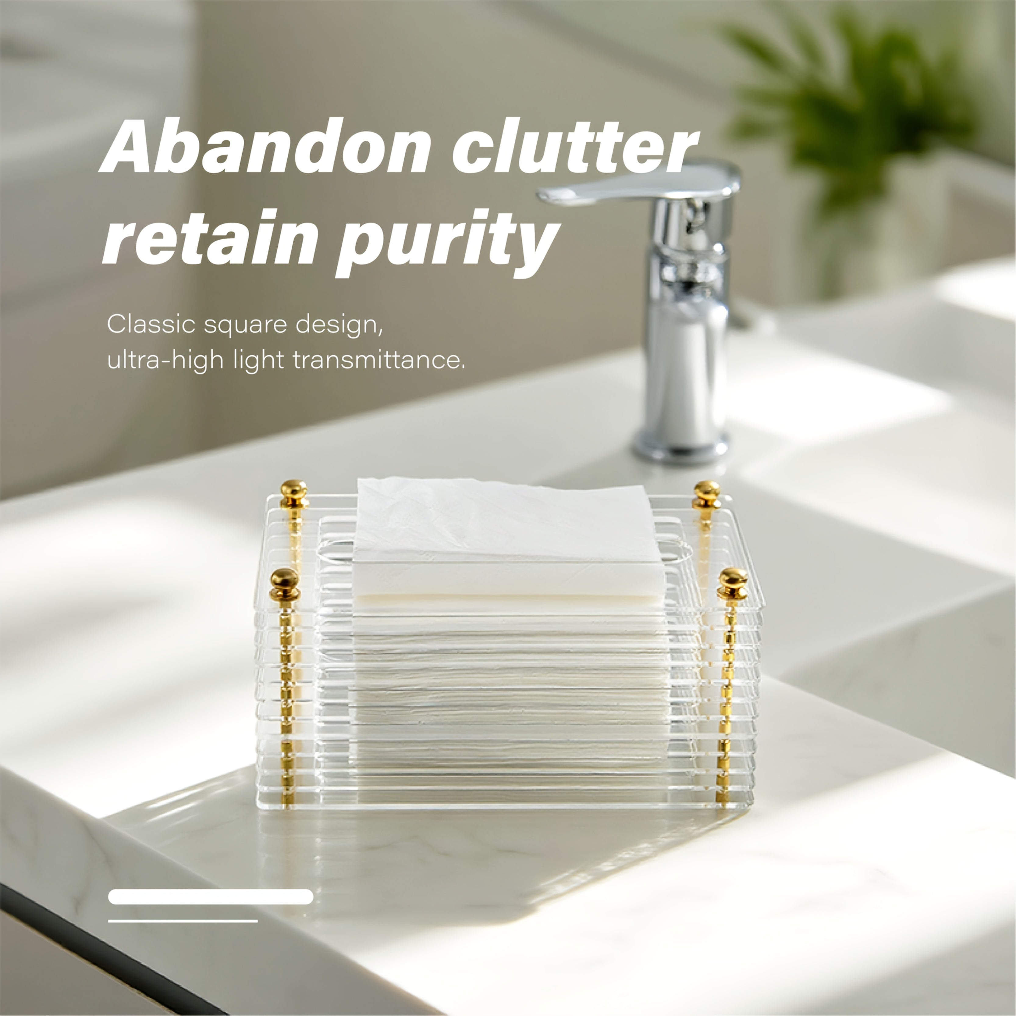 Clear Acrylic Tissue Box Dispenser - Square Rectangular Design with Polished Finish, Durable Plastic Napkin Holder for Bathroom, Kitchen & Car - Holds Multiple Tissues, Space-Saving Countertop Organizer for Dryer Sheets & Facial Tissues, Bathroom