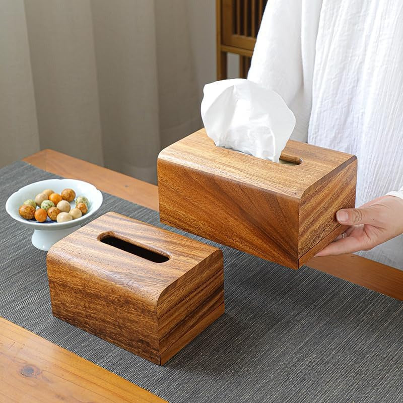Premium Walnut Wood Tissue Box Cover with Slide-Out Bottom - Modern Decorative Tissue Holder, 5, 6x5, 6x6 Inch Natural Wood Finish, Durable & Stylish for Bedroom, Dining Table, Office - Elegant Home Decor Accessory, Tissue Holder for Bathroom, Bedroom