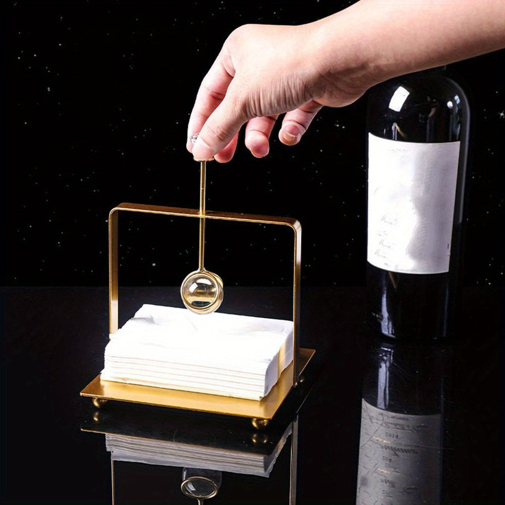 Black Crystal Ball Tissue Holder Creative Square Base Wrought Iron Napkin Holders Rack Decorative Napkin Dispenser Tabletop, Napkin Box Holder, Kitchen Counter Decor, Dining Table Decor, Decorative Holder, Elegant Design, Durable Construction, Handcrafted