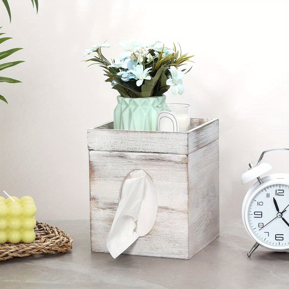 Tissue Box Cover with Storage Tray - Decorative Bathroom, Living Room, Office Organizer - Durable Plastic Construction - Fits Standard Tissues - Modern Farmhouse Decor - Easy-Clean Surface - Fits Spaces - Ideal Housewarming Gift, Bedroom Accessory,