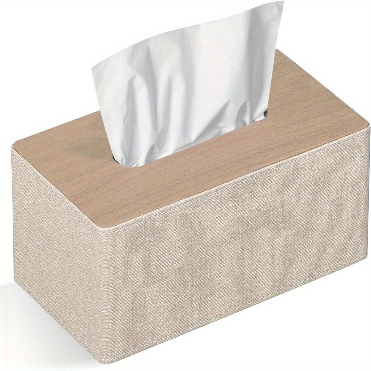 Modern Rectangular Tissue Box Cover with Magnetic Closure - Beige PU Leather Bathroom Organizer, High Quality Dustproof Storage Cabinet Holder for Dresser, Fits 9.8”L x 5.3”W x 4.3”H Tissues - Compatible with Costco//Napkins - Easy-Clean Surface &