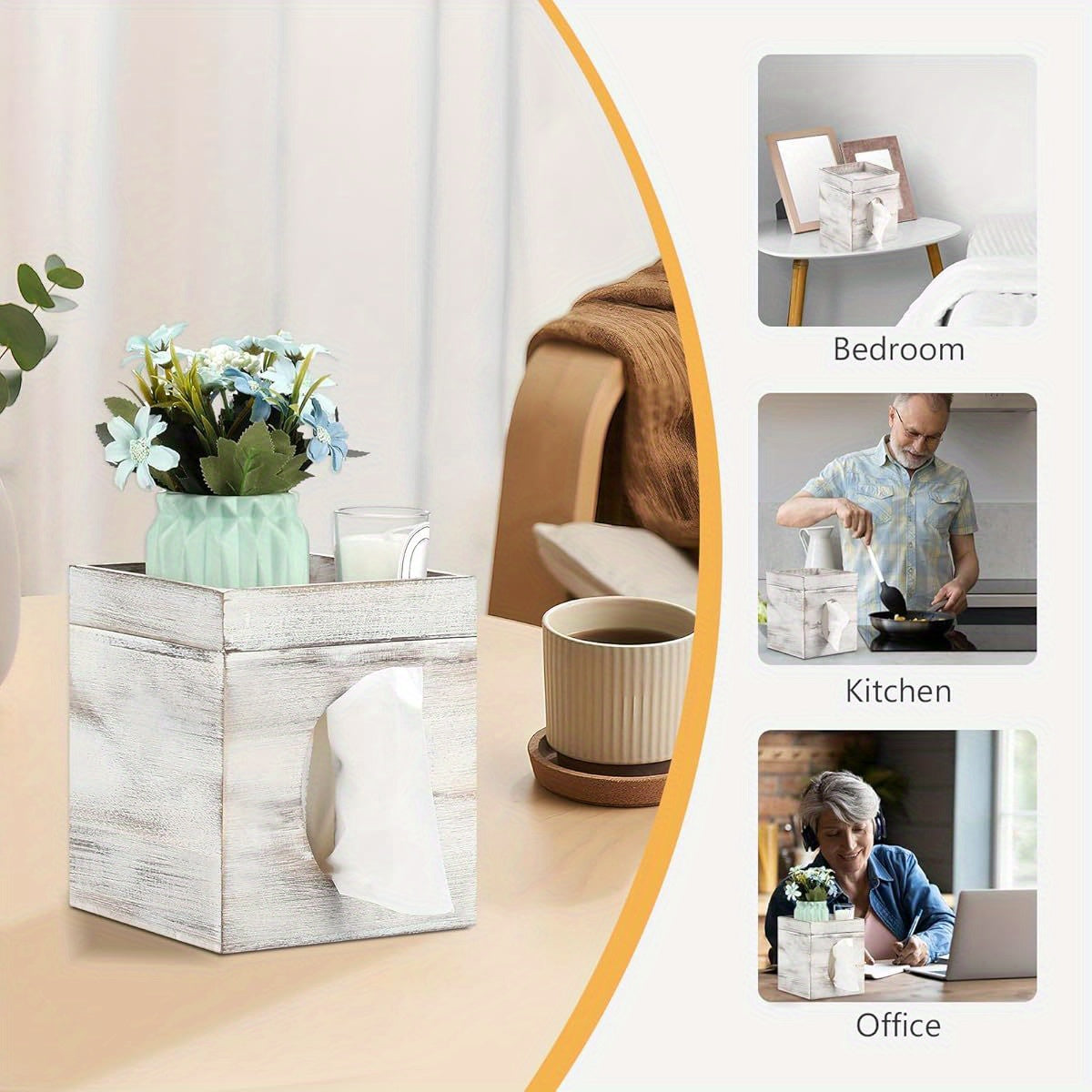 Tissue Box Cover with Storage Tray - Decorative Bathroom, Living Room, Office Organizer - Durable Plastic Construction - Fits Standard Tissues - Modern Farmhouse Decor - Easy-Clean Surface - Fits Spaces - Ideal Housewarming Gift, Bedroom Accessory,