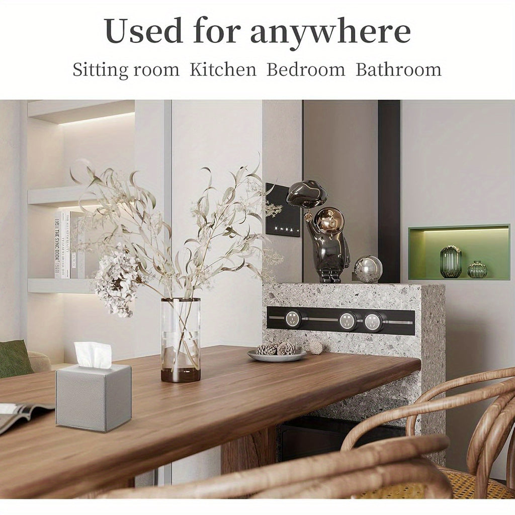 Modern Square Tissue Box Cover - Durable Plastic Holder with Bottom Belt, 5"x5"x5" Grey Organizer for Bathroom, Bedroom, Hotel & Office Desk - Sleek Minimalist Design, Space-Saving Storage Solution, Bathroom Organizers And Storage, Bedroom Accessory,