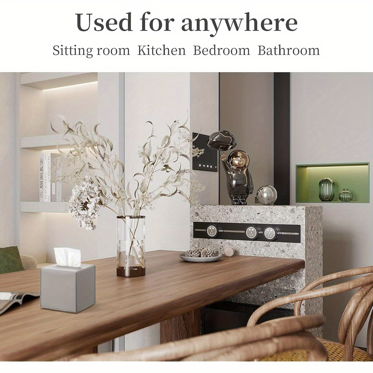 Modern Square Tissue Box Cover - Durable Plastic Holder with Bottom Belt, 5"x5"x5" Grey Organizer for Bathroom, Bedroom, Hotel & Office Desk - Sleek Minimalist Design, Space-Saving Storage Solution, Bathroom Organizers And Storage, Bedroom Accessory,