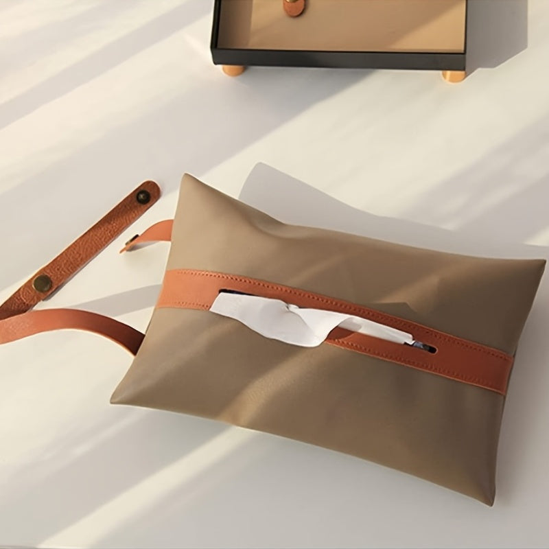 1pc Square Tissue Box Cover with Hanging Strap - Elegant Beige/White/ Brown/, Space-Saving Organizer for Bathroom, Kitchen, Office, Car - Compatible with Standard Tissues - Modern Home Decor Storage Solution, Bathroom Organizers And Storage, Kitchen