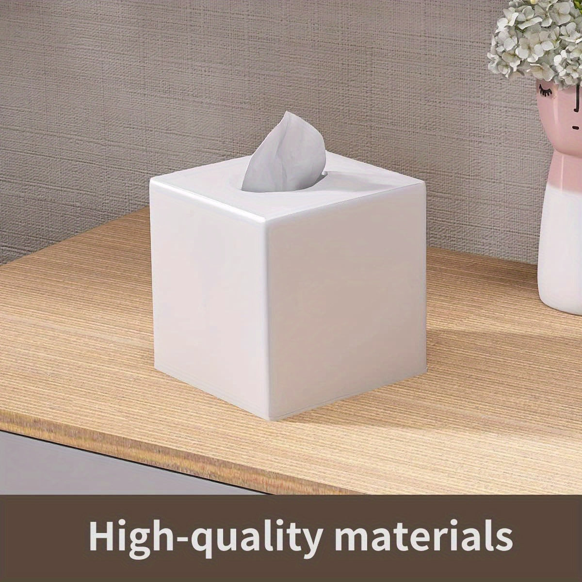 Modern Square Tissue Box Cover - Durable Plastic Bathroom & Home Decor Organizer for Vanity, Countertop, Dresser, Nightstand, Office - White, Bathroom Organizers And Storage, Minimalist Design, Smooth Finish, Quality Materials