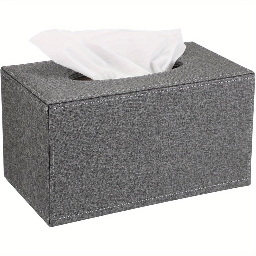 Tissue Box Cover Rectangular Tissue Box Holder Linen Tissue Box with Magnetic Bottom Decorative Grey Tissue Box for Bathroom Toilet Living Room Table Desk Office Car, Large